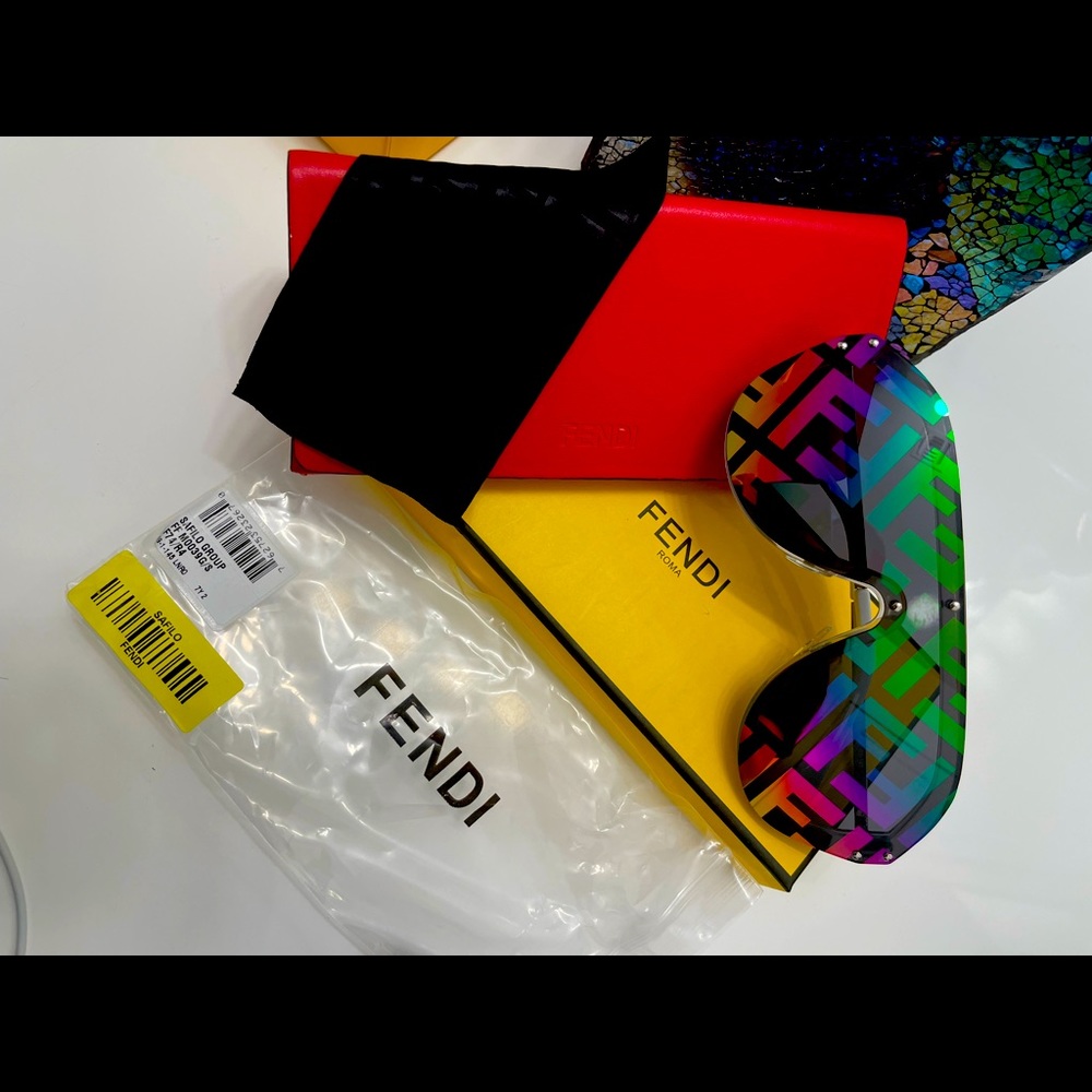 Fendi Sunglasses- Women’s Shield style with multi colored reflective lenses